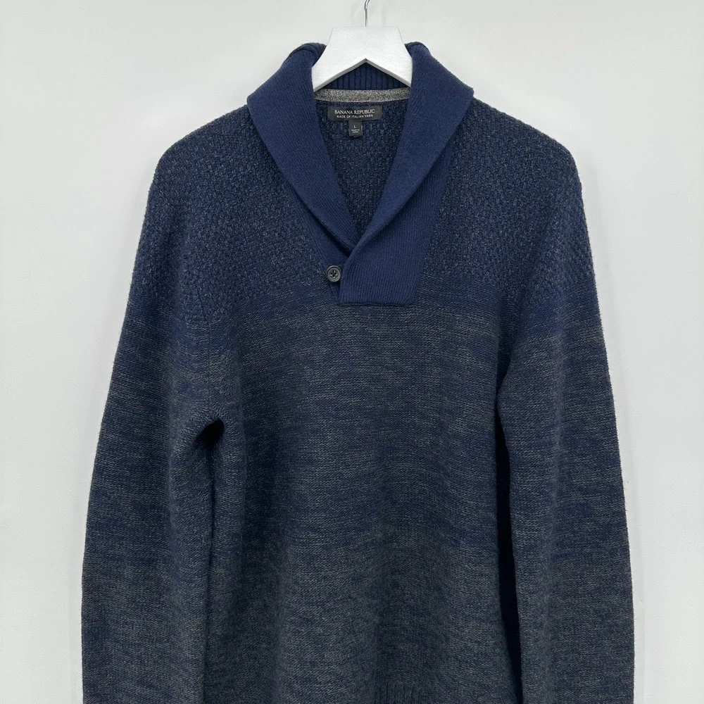 Banana Republic Sweater Mens‎ Large Shawl Collar Pullover Italian Wool Old Money